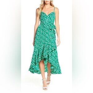 Eliza J. High/Low Floral Faux-wrap Sleeveless Dress